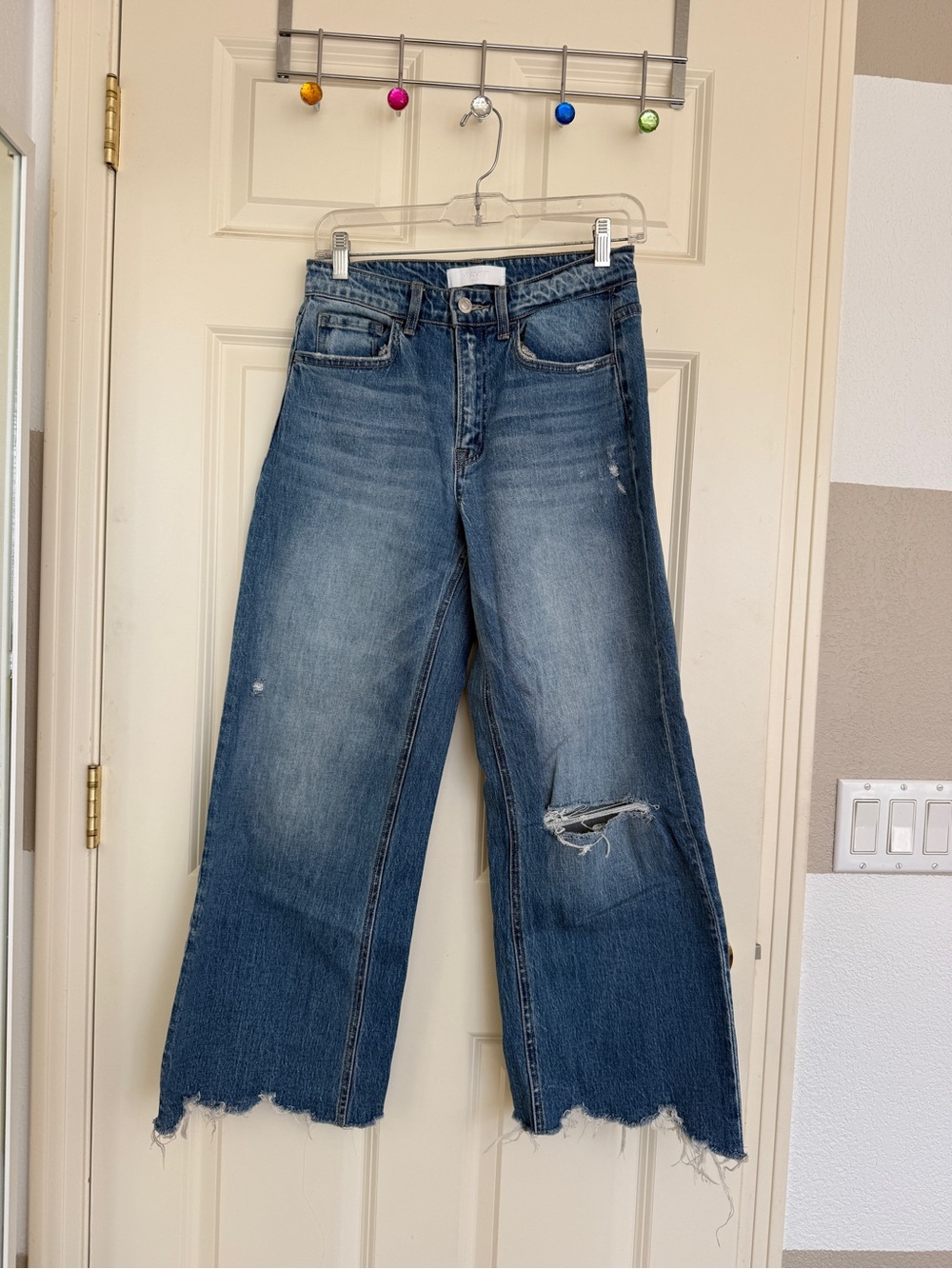 High-Rise Wide Leg Distressed Blue Jeans
